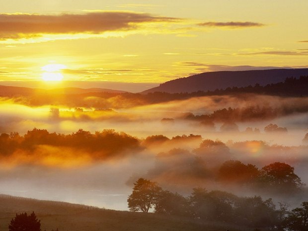 Low Lying Mist Over River Spey, Strathspey, Scotland